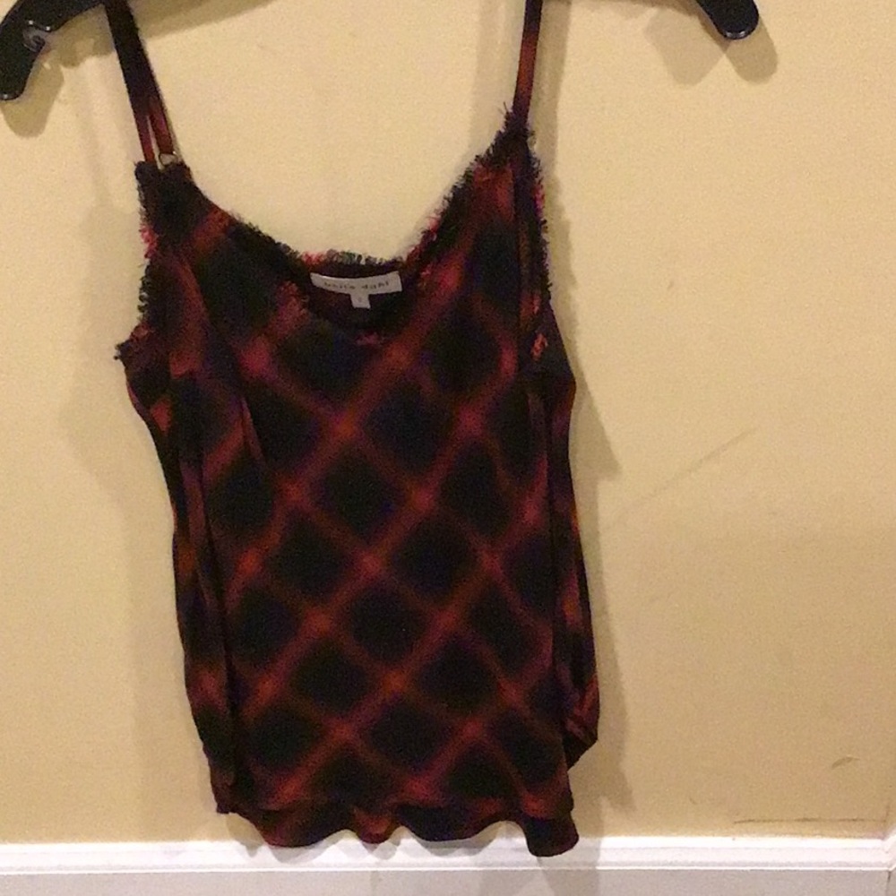 Bella Dahl size small black and red cami with frayed detail on neckline